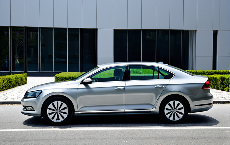 The Classic Sedan**
"A sophisticated Volkswagen Passat, gleaming under the Portuguese sun, parked in front of a modern, minimalist building in Lisbon. The car is fully clothed in its metallic silver paint, showcasing its elegant lines. The scene evokes a sense of understated luxury and reliability. High quality image, professional car photography, safe for work, appropriate content."
**