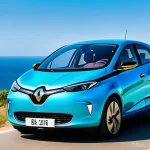 Home 22 폭스바겐 ID 3와 르노 조에 비교 - The car, in a striking Makena Turquoise Metallic Blue, is parked at a Portuguese coastal viewpoint o...