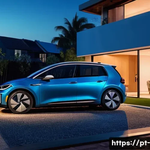 Home 31 폭스바겐 ID 3의 충전 비용 절감 팁 - A modern Brazilian suburban home at night with a Volkswagen ID.3 electric car parked in the driveway...