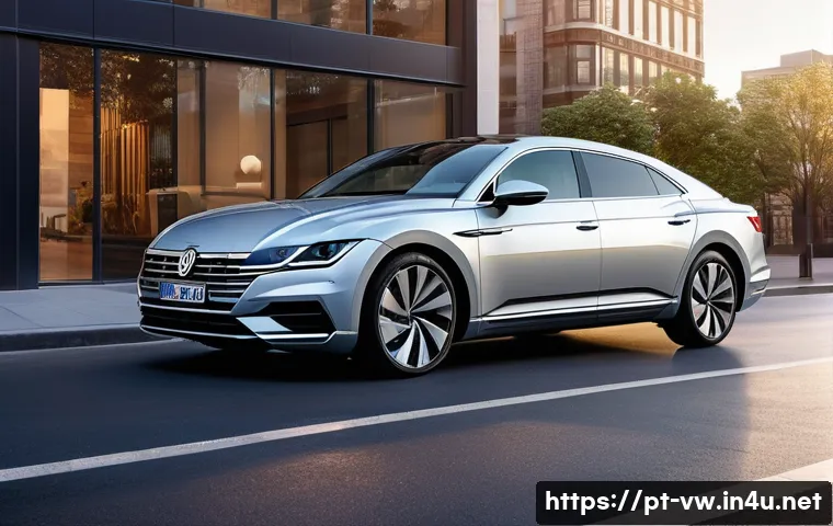 폭스바겐 아테온과 BMW 3시리즈 비교 - A sleek and elegant Volkswagen Arteon parked on a modern urban street during golden hour, showcasing...